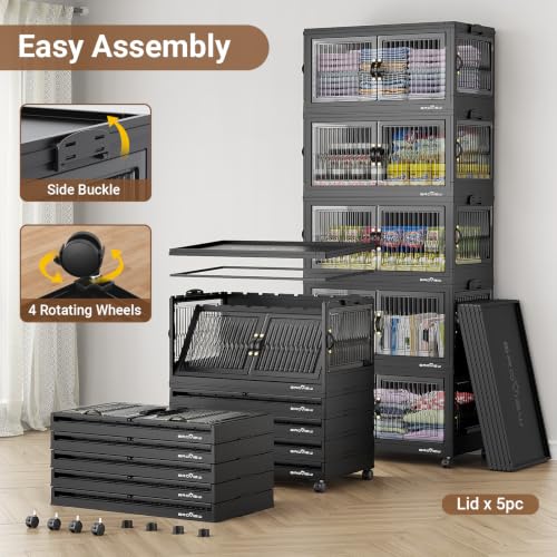 120Gal Stackable Storage Bins with Lids Foldable Boxes (Black / 30Gal-4Pack)
