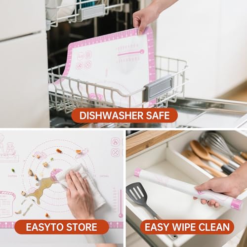 Non Slip Silicone Pastry Mat With 10 Useful Recipes (Pink / 28"L x 20"W)