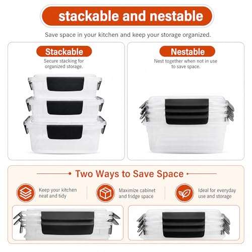 7cup Plastic Food Storage Containers With Lids For Leftover (7 cups)