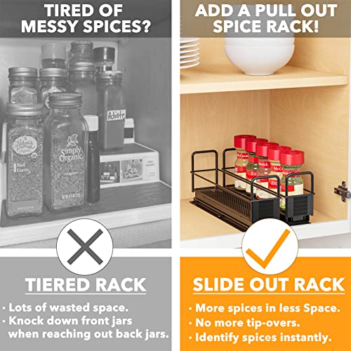 Pull Out Spice Rack Organizer for Cabinet (Two 2"W Drawers, 1-Tier)