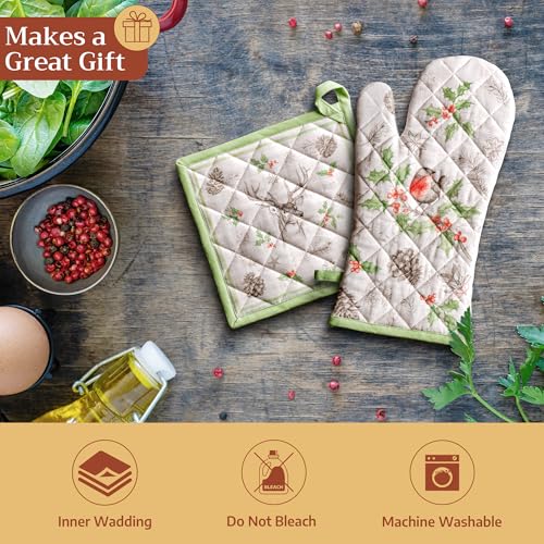 Maison d'Hermine Oven Gloves 100% Cotton Oven Mitt (115 - Christmas Dew / 7.5" x 13" (Oven Mitt))