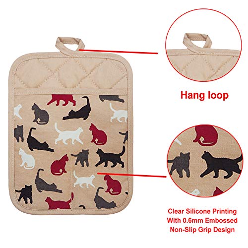 Pot Holders Set of 2 (Cat, Khaki Potholders)