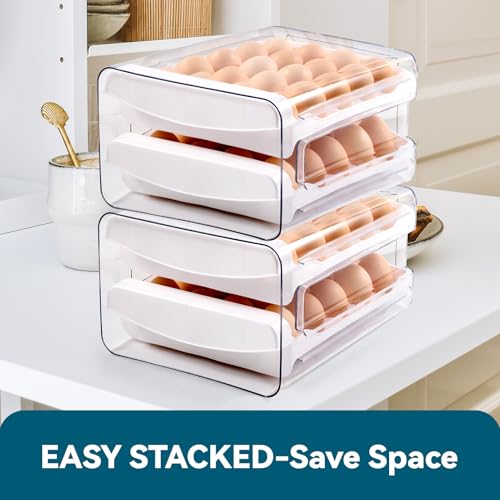 2 Tier Egg Holder for Fridge Container for 40 Eggs with Drawer