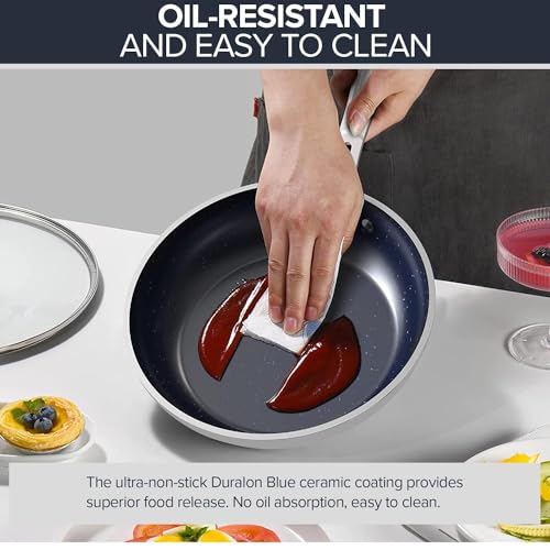 7pc Cookware Set Healthy Duralon Blue Ceramic Nonstick Coated (7 Piece Cookware Set / Vanilla Cream)