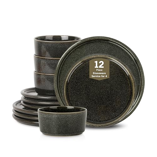 Eden 12 Piece Dinnerware Set Stoneware (Charcoal Grey / 12-Piece - Service for 4)