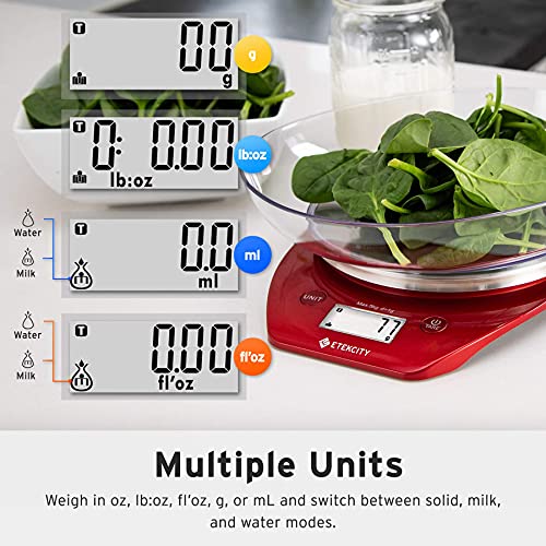 Food Kitchen Scale with Bowl (Chili Red / 11lb / 11lb)