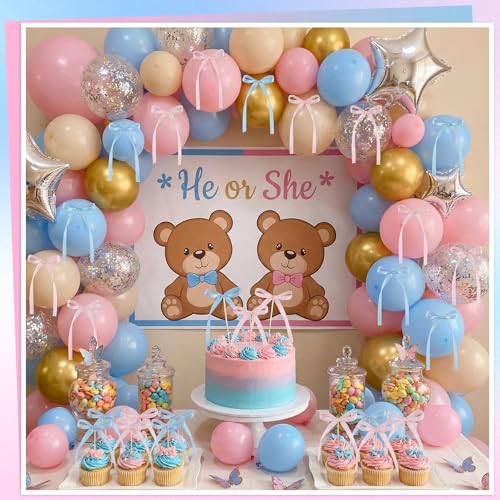 30 Pack Pink Blue Bow Cake Toppers Ribbon Bows for Cake (Pink, Blue)