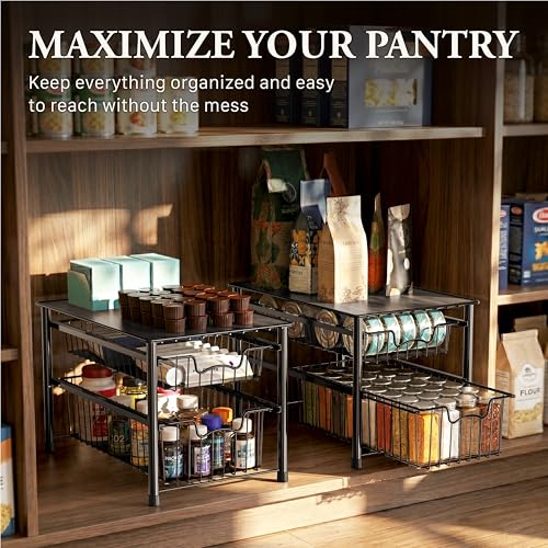 Stackable Sliding Basket Organizer Drawer (2-tier / Black)