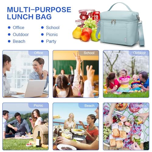 NOL Insulated Lunch Bags for Women Cooler Bag Lightweight Nylon Waterproof Lunch Box for Work Small Light Blue 4L