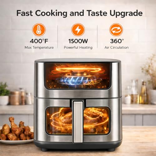 8-in-1 Air Fryer 6.34 Qt, Digital Preset Airfryer with Visible Window, Nonstick and Dishwasher-Safe Basket, Air Fry, Chicken, Pizza, Dehydrate, Fries, 90-Min Timer, 1700W, Gray (Gray-6.34Qt-B / 6.34 Qt)