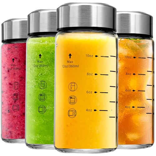 Glass Juice Bottles 4 Pack 12 oz (12 Ounces / 4 Pack)