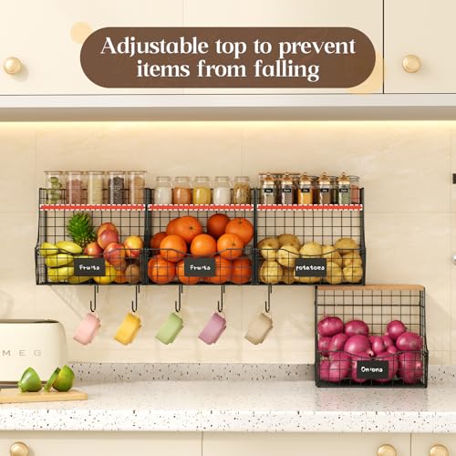 4 Pack Fruit Basket for Kitchen with Lid (L -Black)