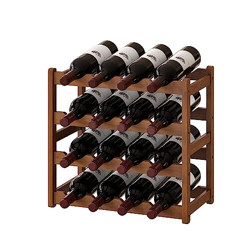Bamboo Wine Rack Wine Storage Cabinet Shelf 16 Bottle Wine Racks Countertop Sturdy for Kitchen Dining Room Pantry (Brown / 4 Tier)