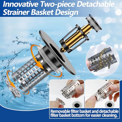 Bathroom Sink Drain Strainer (Black-2pcs)