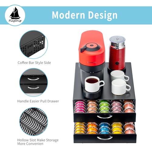 for Vertuo Pod Holder Coffee Pod Storage for Nespresso Pod Organizer Large Capacity Fits All Size Vertuo Pods 2 Tier Drawer (Standard Style)