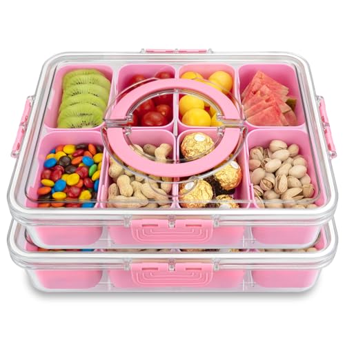 Divided Serving Tray with Lid and Handle (2pcs Serving Tray-pink)