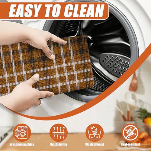Brown Plaid Dish Drying Mat for Kitchen Counter Microfiber Absorbent Dish Kitchen Drying Mat Draining Reusable Washable for Dishes