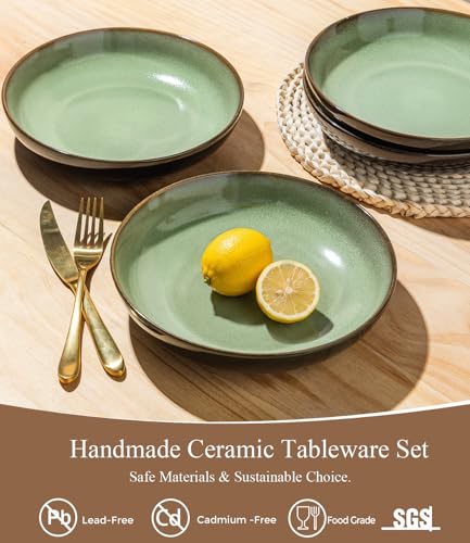 9.0" Ceramic Pasta Bowls Set of 6 (Set of 6 / Light Green)