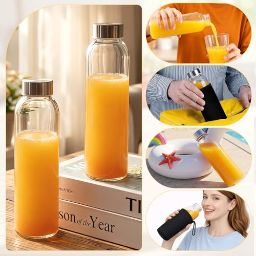 12 Pack Glass Water Bottles with Sleeves (Low Profile / Black)