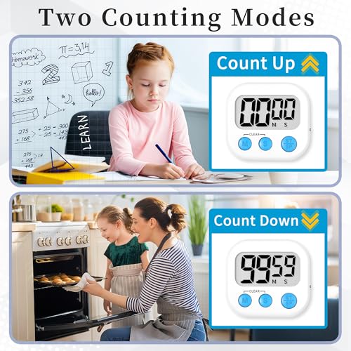 Digital Kitchen Classroom Timers for Kids Cooking 12pcs Wht Blu Pk