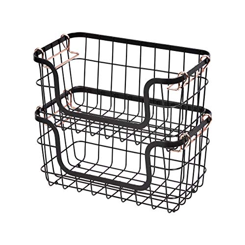 Stackable Metal Wire Rectangular Storage Baskets for Kitchen ((Pack of 1))