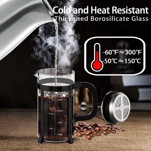 French Press Coffee Maker 304 Stainless Steel Coffee Press (Black / 21 oz)