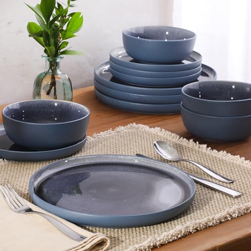Reactive Stoneware Dinnerware Set (Service for 4 (12pcs) / Blue (Tahoe Sunset))