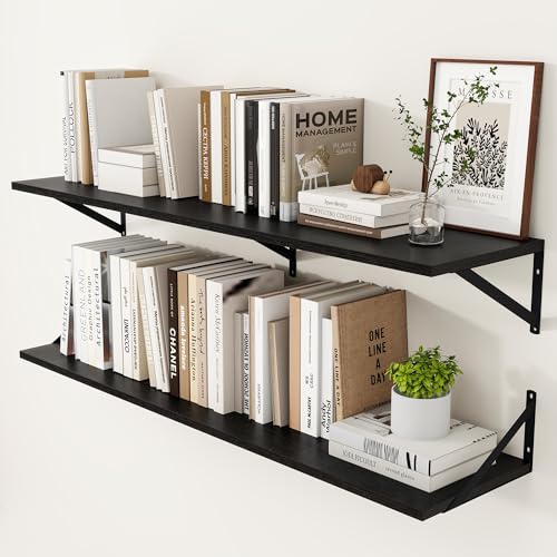 48W x 12D Deep Floating Shelves Set of 2 Black (Black With Black Metal Bracket / 48wx12dx5.8h)