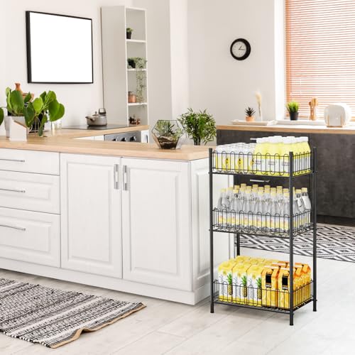 Water Bottle Holder Rack 3 Tier Soda Drink Organizer Vertical Metal Food Storage Shelf for Kitchen Countertop Pantry