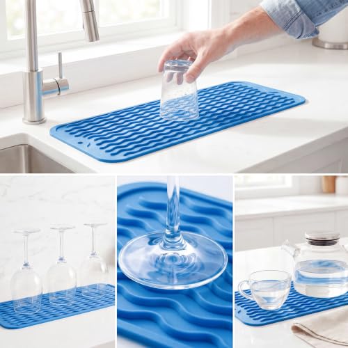 Silicone Dish Drying Mat for Multiple Usage (Lichen Blue / 17"L x 6"W)