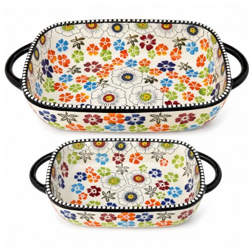 2 Piece Polish Pottery Style Ceramic Baking Dish Set (Meadow Mosaic)