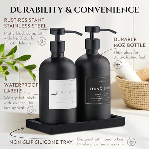 Glass Soap Dispenser Set of 2 (Black)