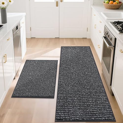 Kitchen Rugs and Mats 2PCS Non (Charcoal / 20"x32"+20"x48" (Rectangular))