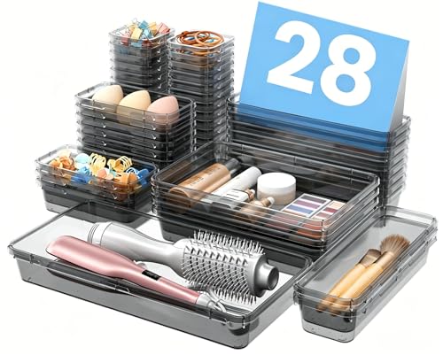 Military Grade】 Drawer Organizer for Vanity Bathroom Makeup Desk (Clear Black)