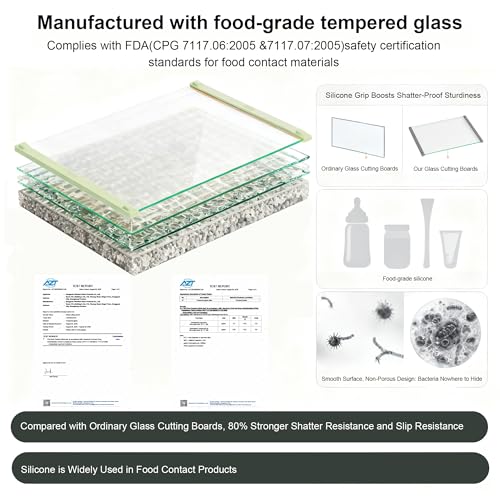 2PCS Glass Cutting Board with Silicone Grip (Green)