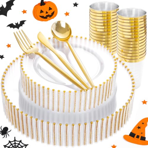180pcs Clear Gold Plastic Dinnerware Set for Wedding Party (Clear and Gold Plastic Dinnerware Set / 180PCS)