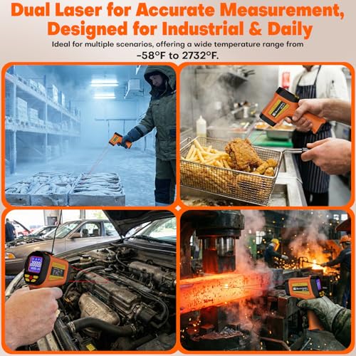 Infrared Thermometer Temperature Gun 2732°F 50 (-58°F to 2732°F ，Dual-Laser)
