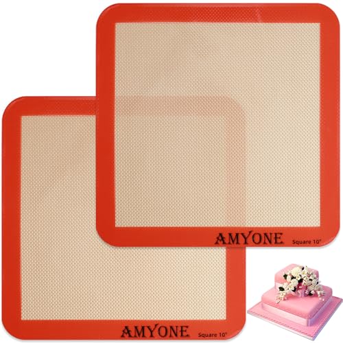 Square Silicone Baking Mats for 10 Inch Cake Pan (Bright Orange / 9.7"L x 9.7"W)