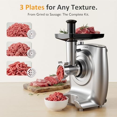 4-in-1 Multifunctional Stand Mixer, Electric Dough Mixer with 5.3 Quart Stainless Steel Bowl, Electric Stand Mixer for Baking & Home Cooking, with Meat Grinder, Juice Blender & Salad Maker (Silver)