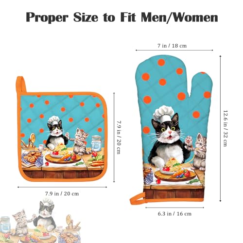 Cute Cat Oven Mitts and Pot Holders Set (Cat / Oven Mitt x2 & Pot Holder x2)