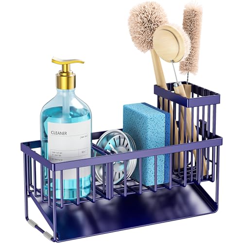 Navy Blue Sink Caddy Organzier with High Brush Holder (Navy Blue / 9.25 inches)