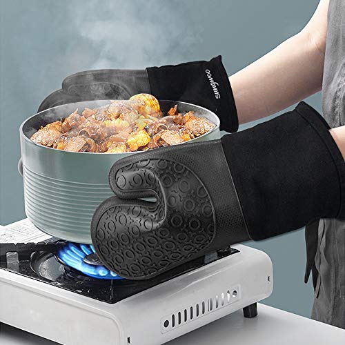 Silicone Oven Mitts (Black / 13.8in Oven Mitts)