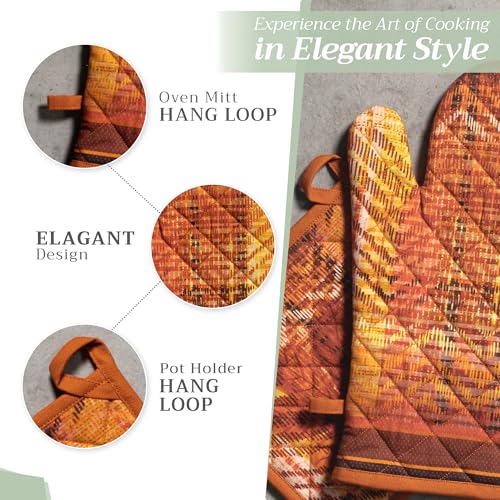 100% Cotton Oven Mitt & Pot Holder Set (061 - Thanksgiving Tartan / 7.5" x 13" & 8" x 8" (Oven Mitt & Pot Holder))
