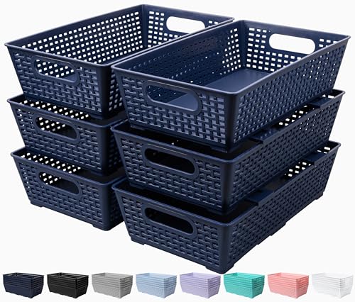 Stackable Woven Plastic Basket (Dark Blue)
