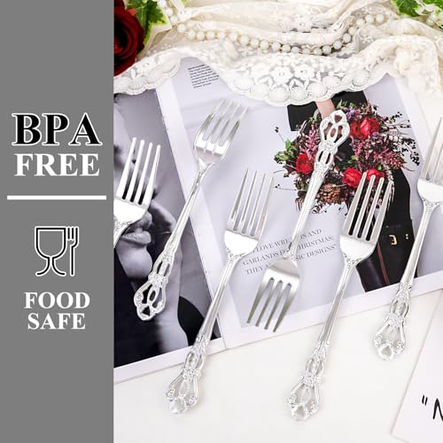 75PCS Silver Plastic Forks 8.1inch Vintage Baroque Forks for Party (75-Silver / Forks)