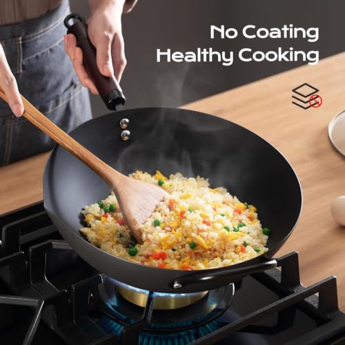 Wok 13 Inch carbon steel wok pan with steamer & stir (13 Inch)