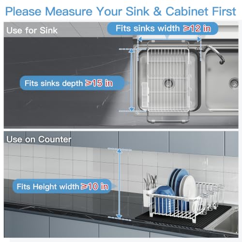 White Dish Drying Rack in Sink with Mat (White / For 12"-30"w Sink, with Mat)