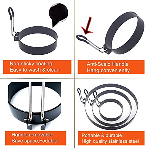 Pancake Ring for Griddle (Black 2 pcs of 6“ with accessories)