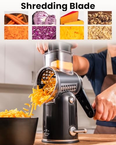 Rotary Cheese Grater Manual Hand Crank 5 Blade Shredder