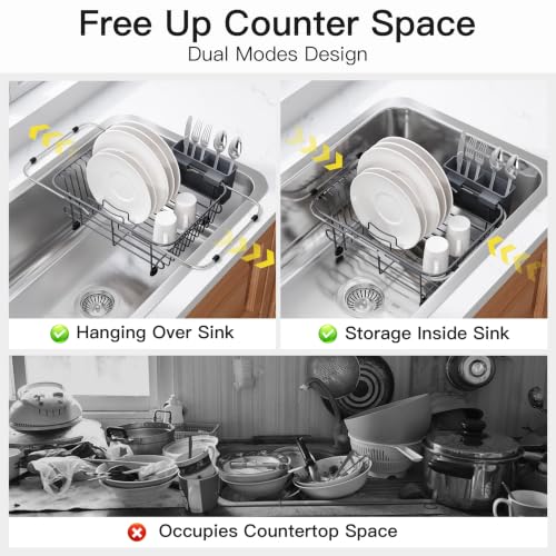 Gray Dish Drying Rack in Sink with Utensil Holder (Dark Gray / For 10"-12"w Sink)